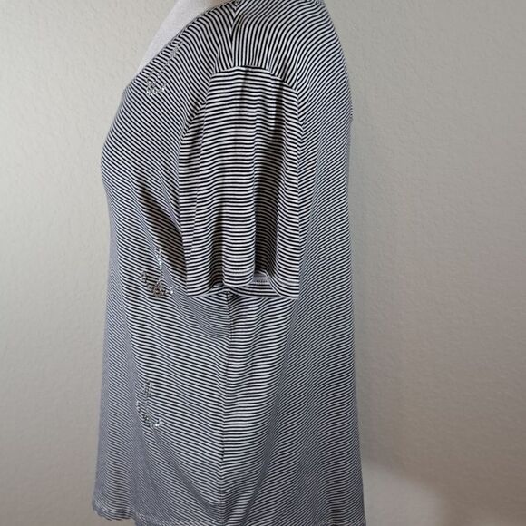 Knapp Studio NEW Top Black White Mini Stripe Beads Anchors Sailing Boating Large - Picture 3 of 12